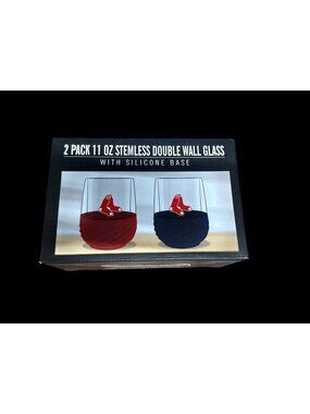 2-Pack 11 oz Stemless Wine Glasses with Silicone Base Boston Red Sox New